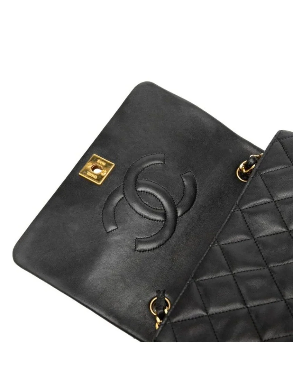 Chanel Quilted CC Logo Crossbody Chain Shoulder Bag Black Lambskin